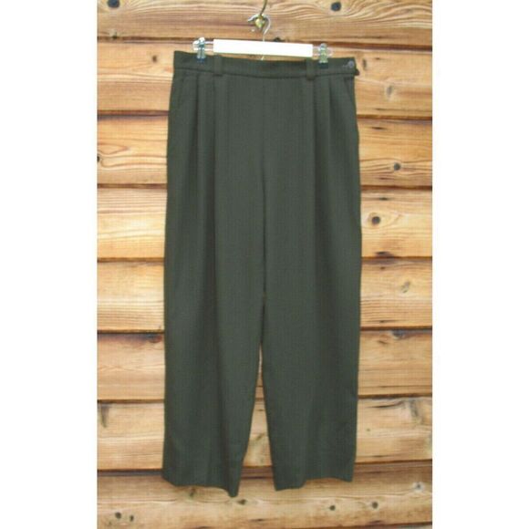 Vintage Jaeger Olive Green Crepe Wool Tapered Pleated High Rise Pants 12 - Picture 1 of 6